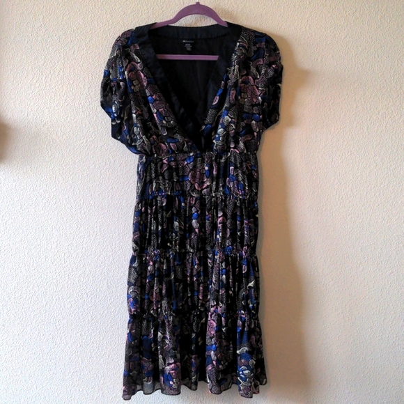 I Heart Ronson Black Dress with Blue, White, Pink Stamped Floral Pattern - Picture 7 of 10